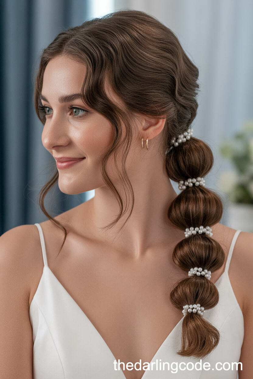 Bubble Ponytail With Pearl Pins