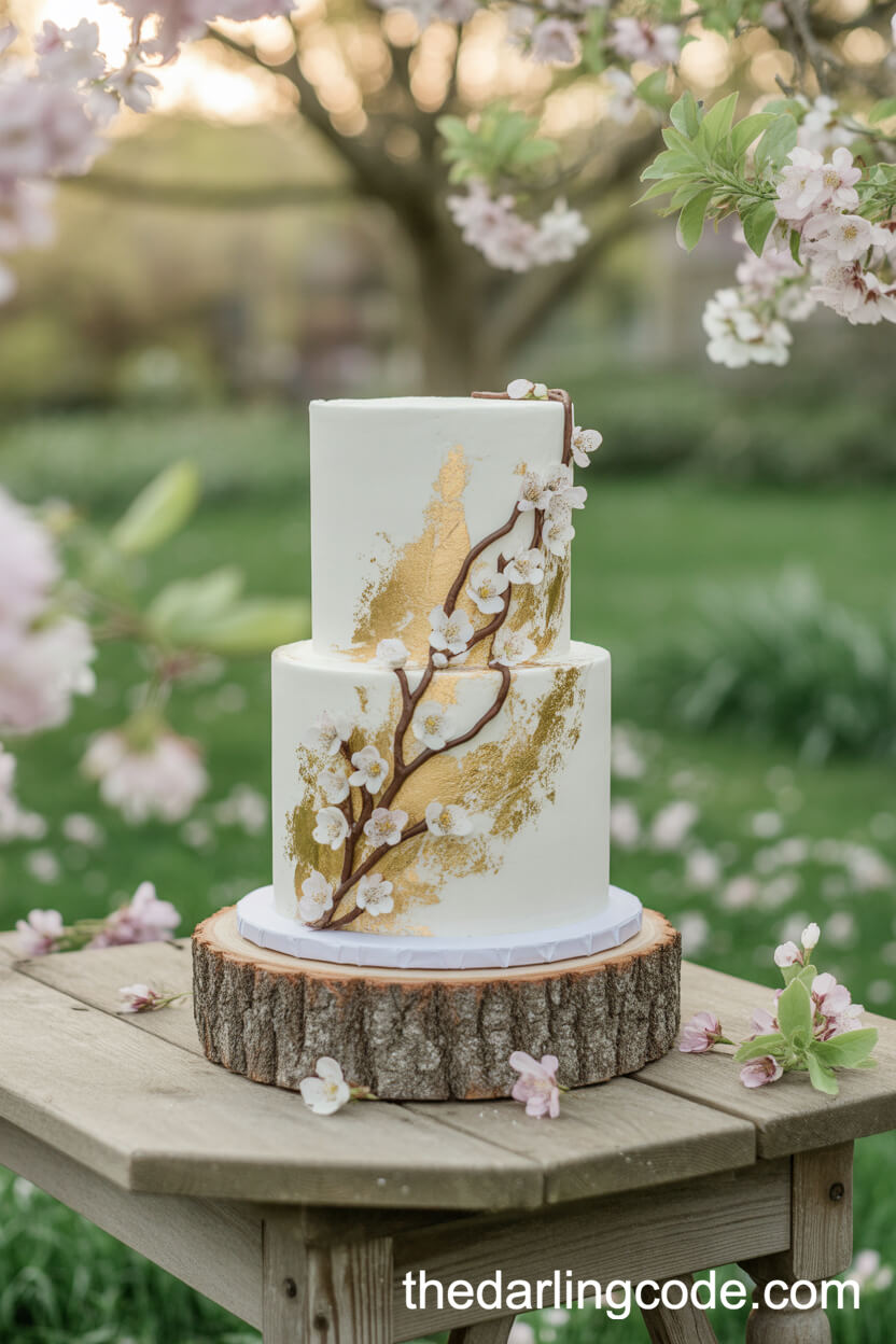Whimsical White And Gold Cake With Edible Blossom Vines
