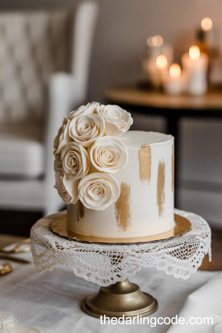 white and gold wedding cake ideas