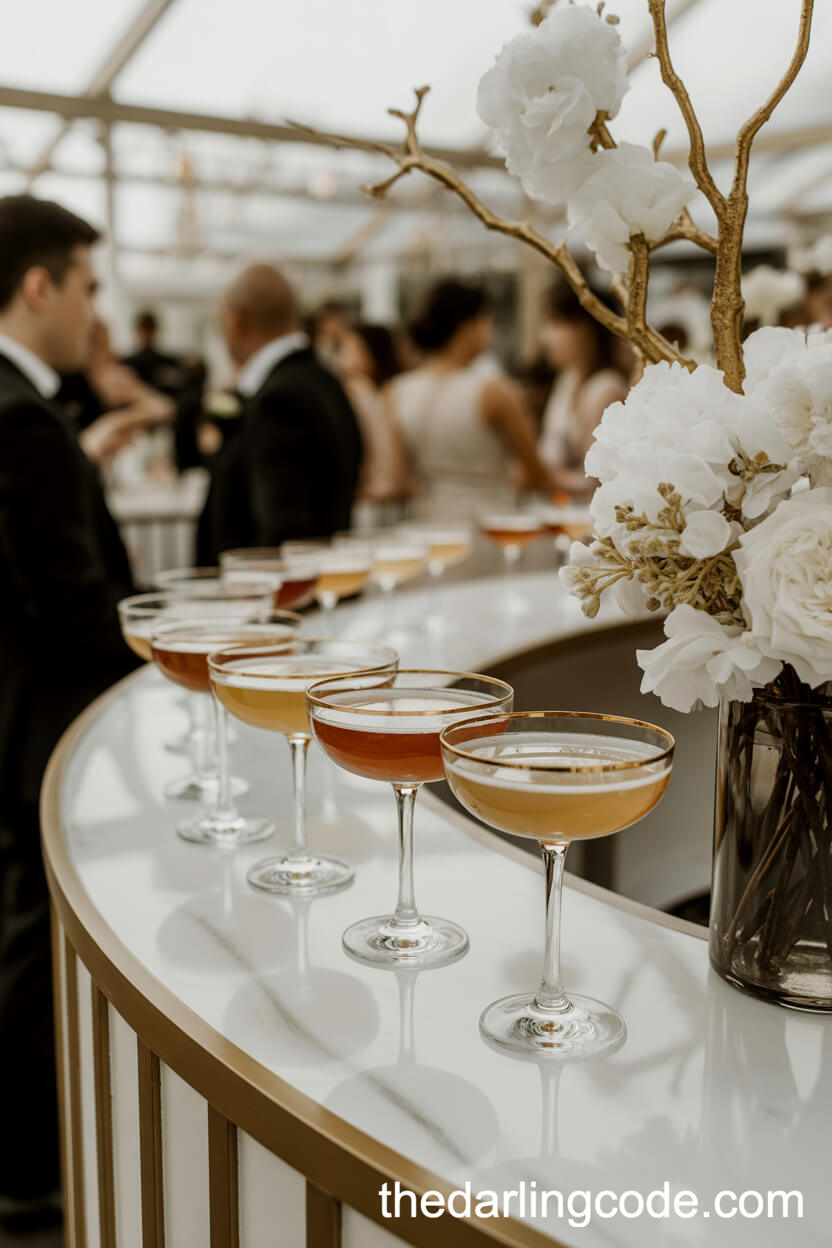 Chic Wedding Bar With Marble And Gold Trim