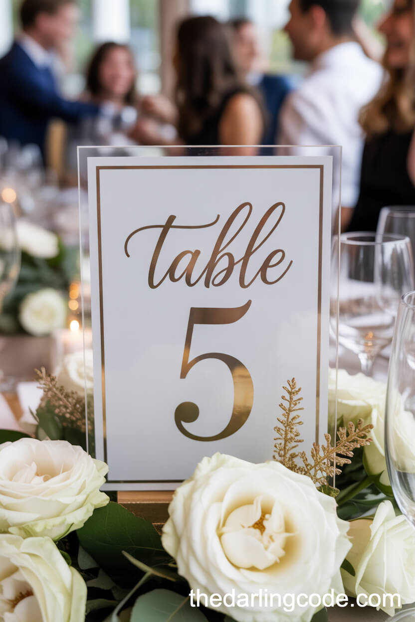 Sophisticated Table Number Sign In White And Gold