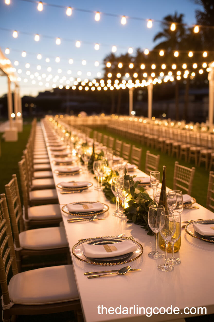 Sunset Outdoor Reception Tables With Gold-Capped Settings