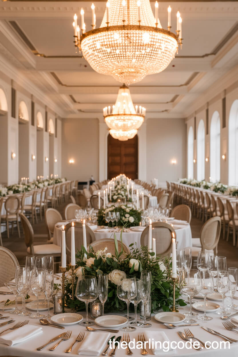 Elegant White And Green Ballroom Reception