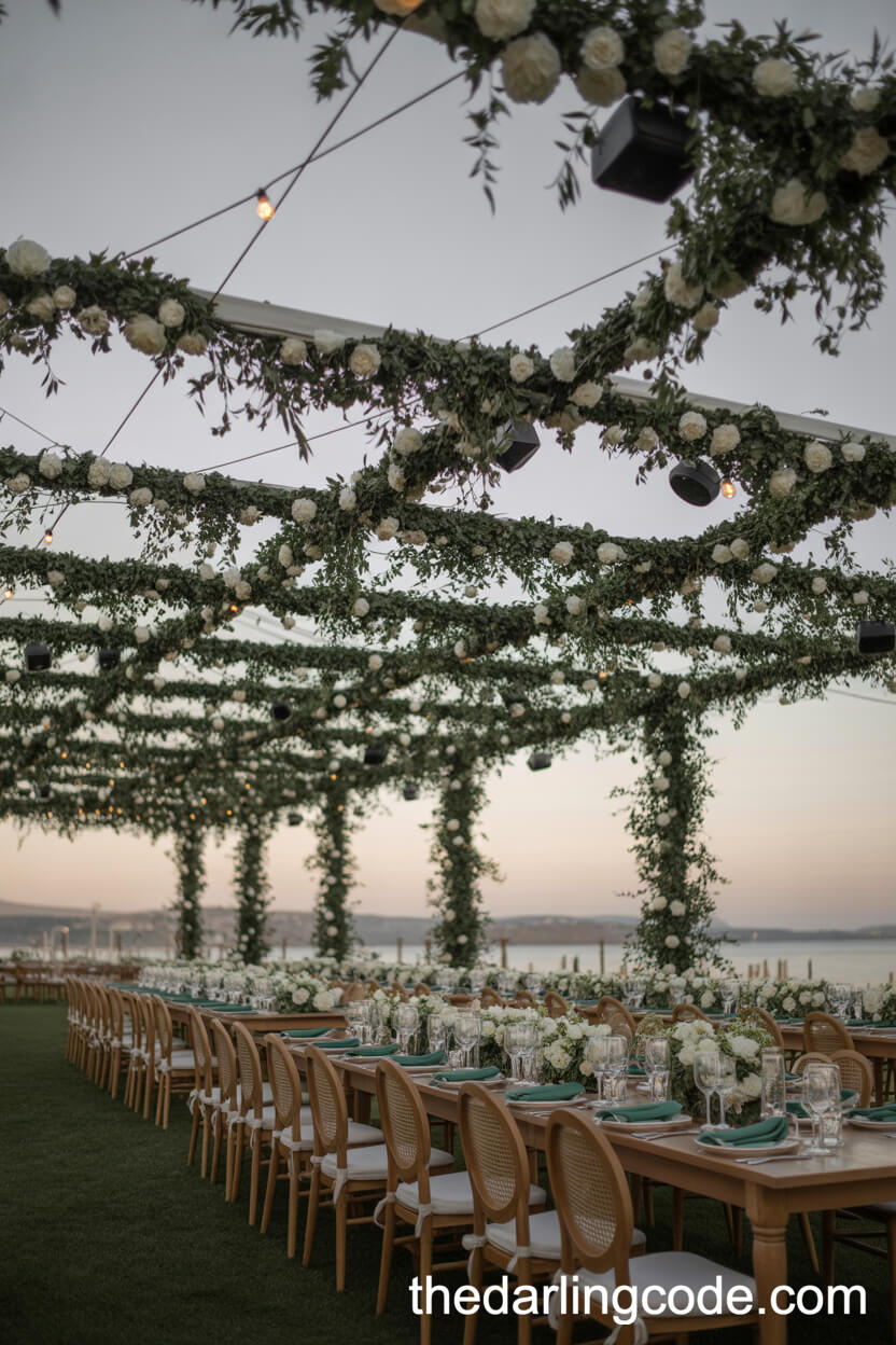 Winter White Velvet And Green Pine Tablescape