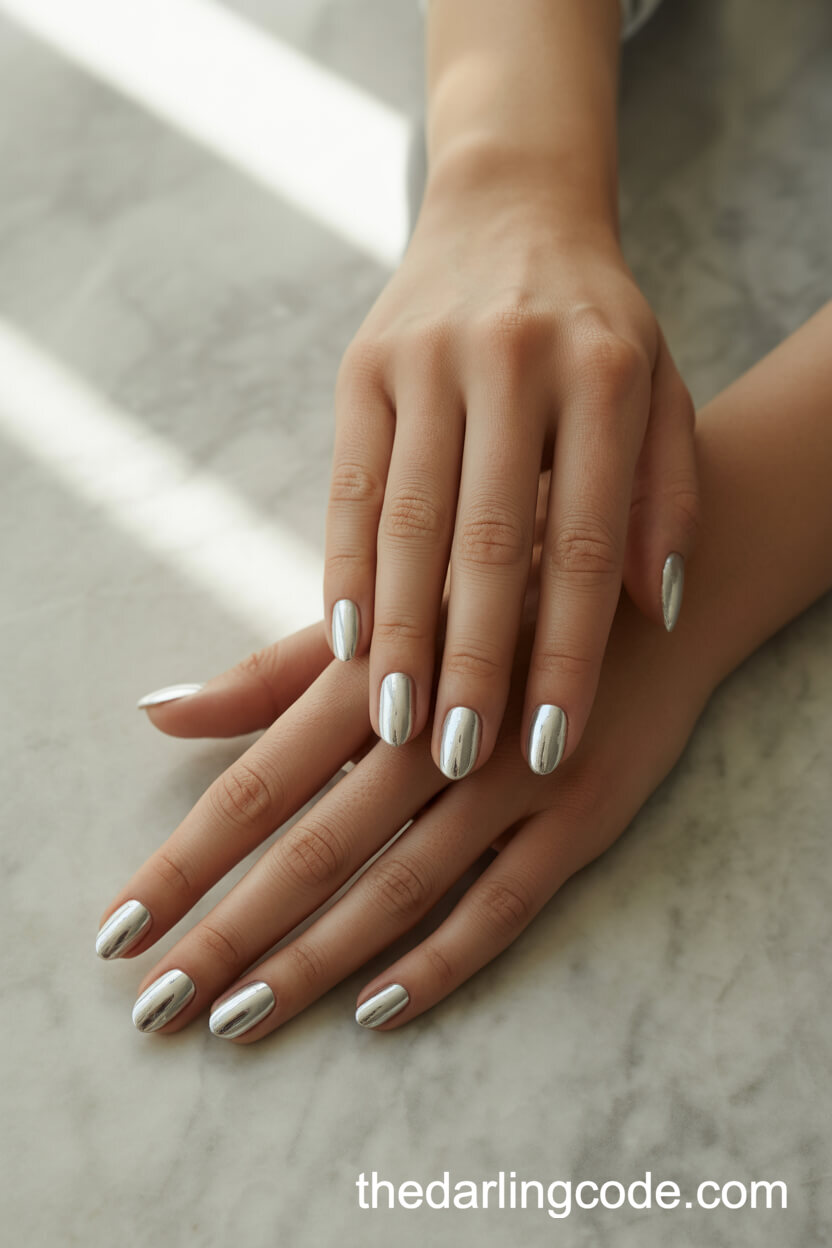 Pure White Chrome Powder Nails