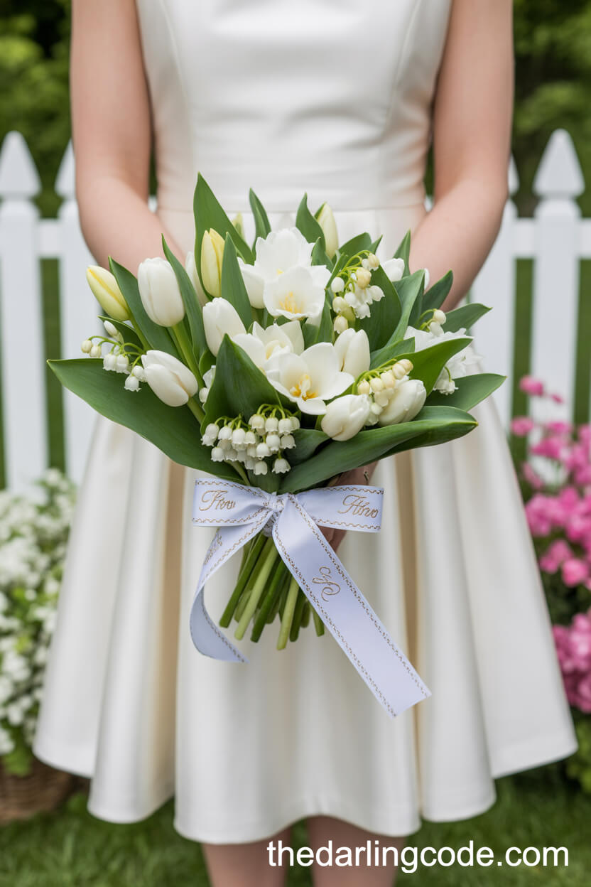 Preppy White Tulip And Lily Of The Valley Bouquet