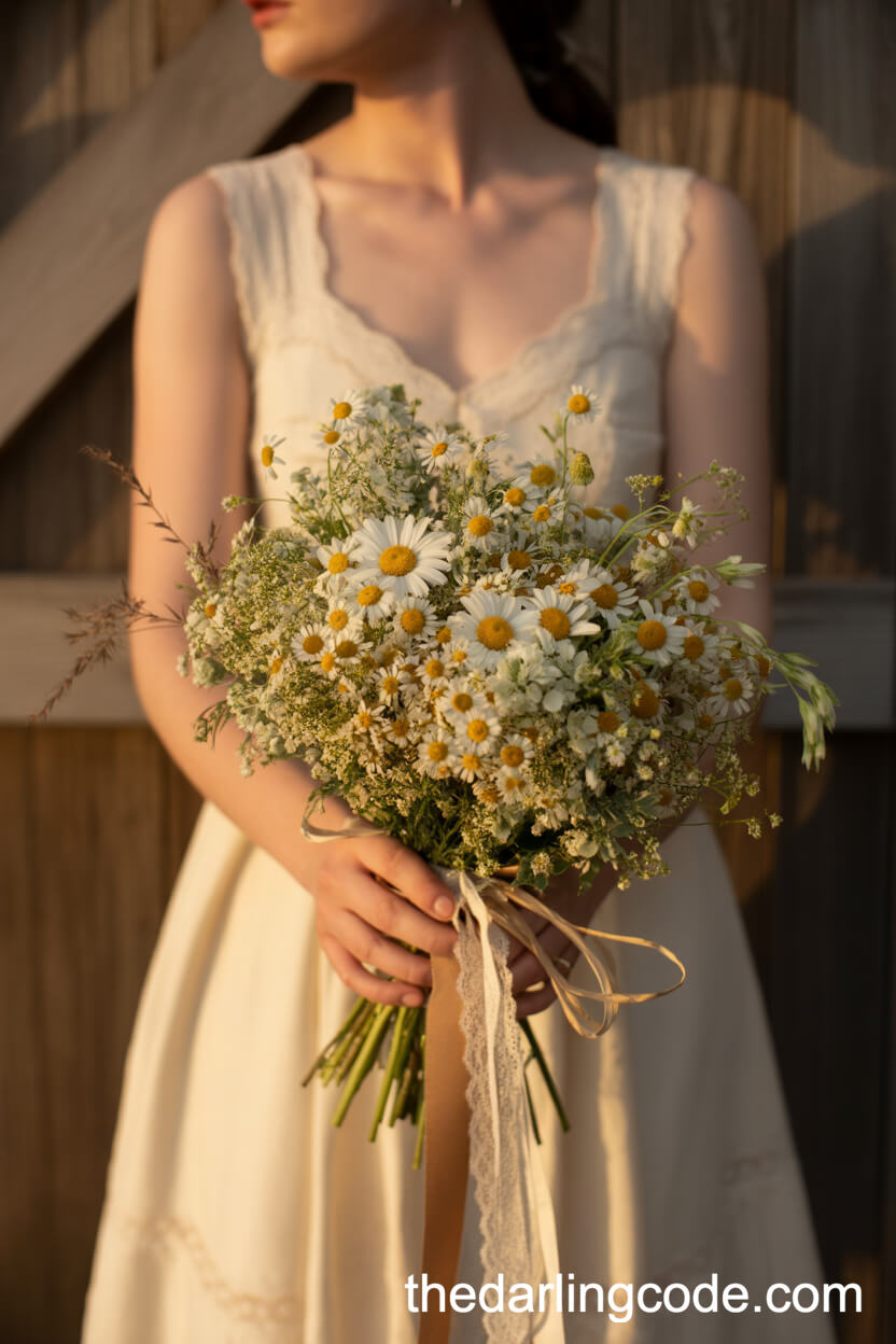 Rustic White Wildflower Bouquet With Twine And Lace