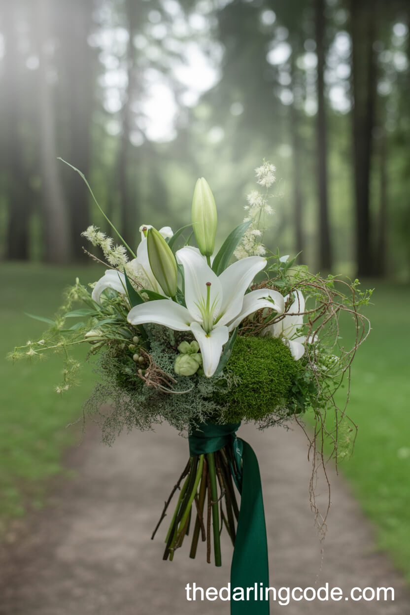 Whimsical White Lily And Fern Forest-Inspired Bouquet