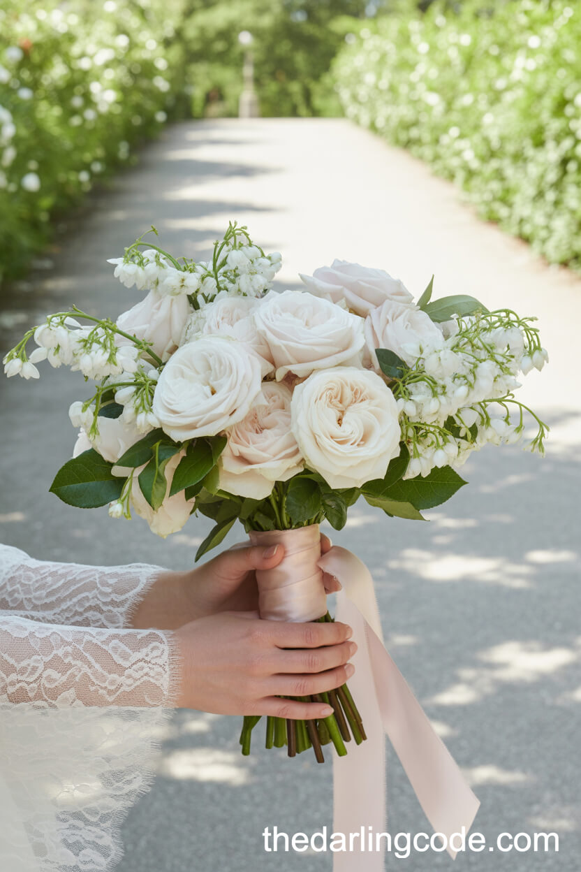 Romantic Hand-Tied White Garden Rose And Jasmine Bouquet