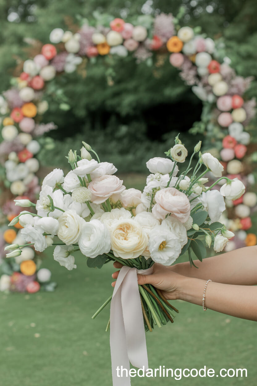 Overflowing White Garden Roses And Ranunculus Bouquet