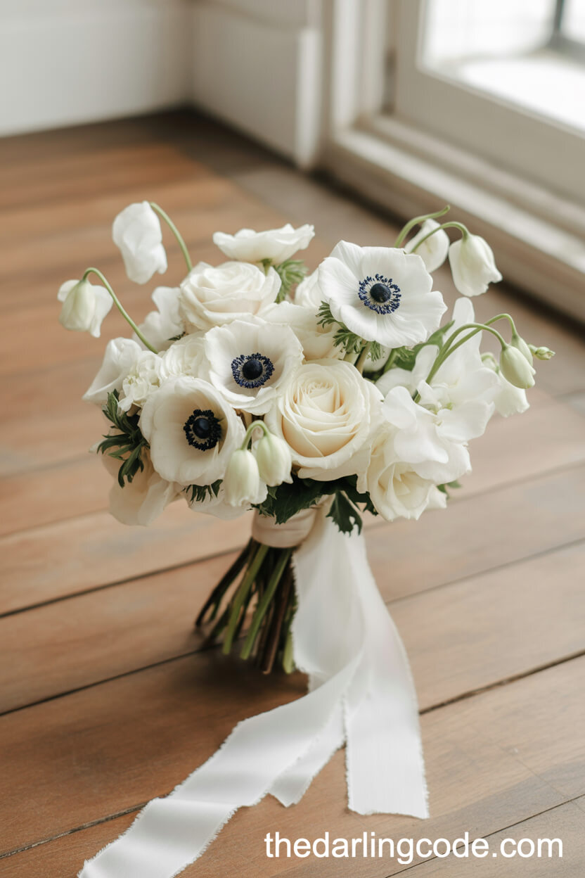 Romantic White Anemone And Rose Bouquet