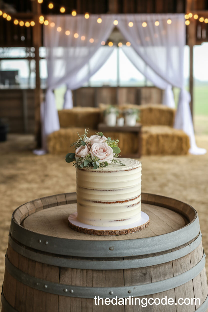 Semi-Naked White Buttercream Cake With Simple Floral Topper