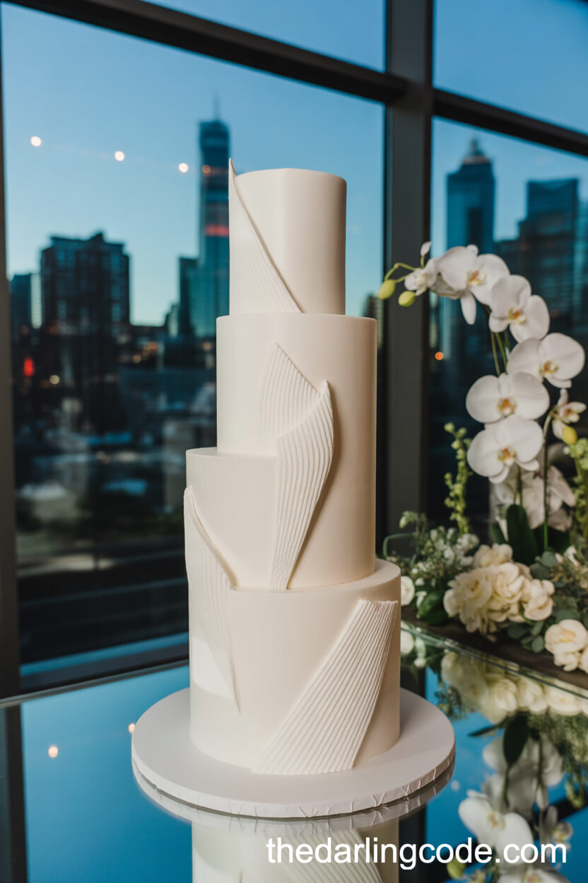 Sculptural Modern White Cake With Geometric Fondant Patterns