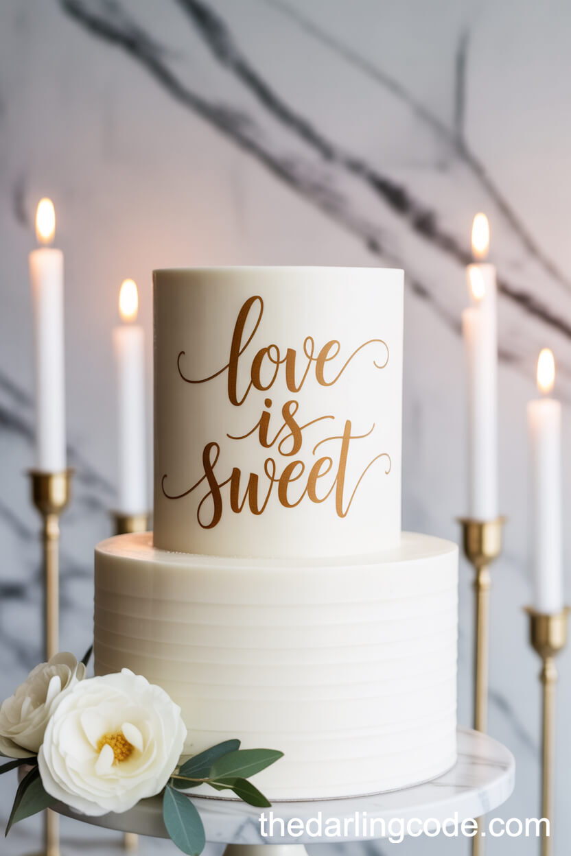 Minimalist White Cake With Edible Gold Calligraphy