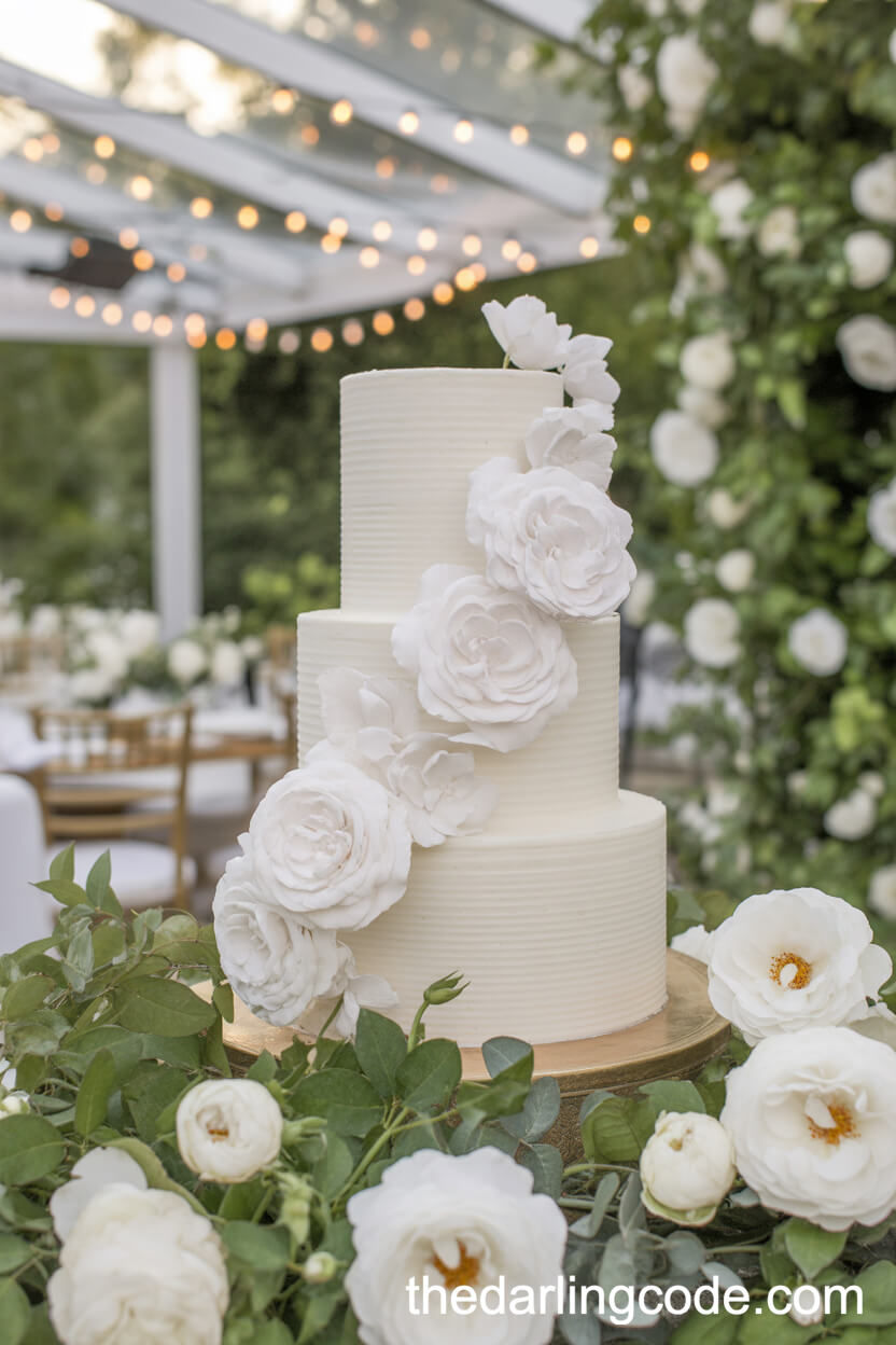 Luxurious White Wedding Cake With Cascading Sugar Flowers
