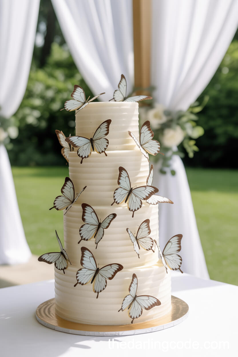 Dreamy White Cake With Handcrafted Edible Butterflies
