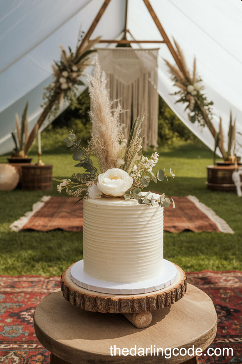 Textured White Buttercream Cake With Greenery And Blooms