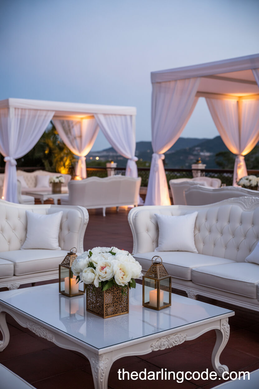 Elegant Outdoor White Lounge With Tufted Sofas