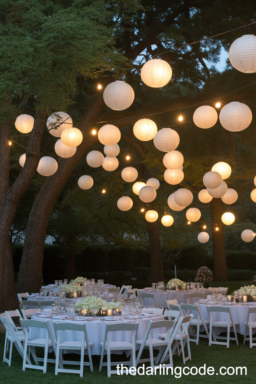 Enchanted Garden With Hanging White Paper Lanterns