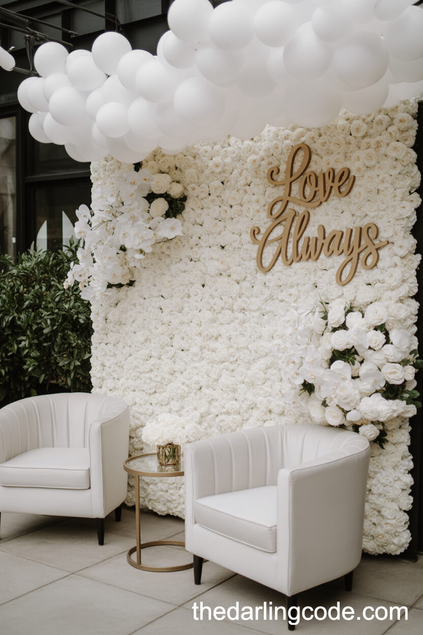 Lush White Flower Photo Lounge With Floating Balloons