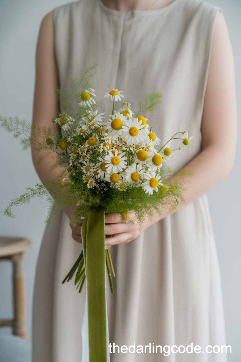 Simple Daisy And Fern Bridal Bouquet