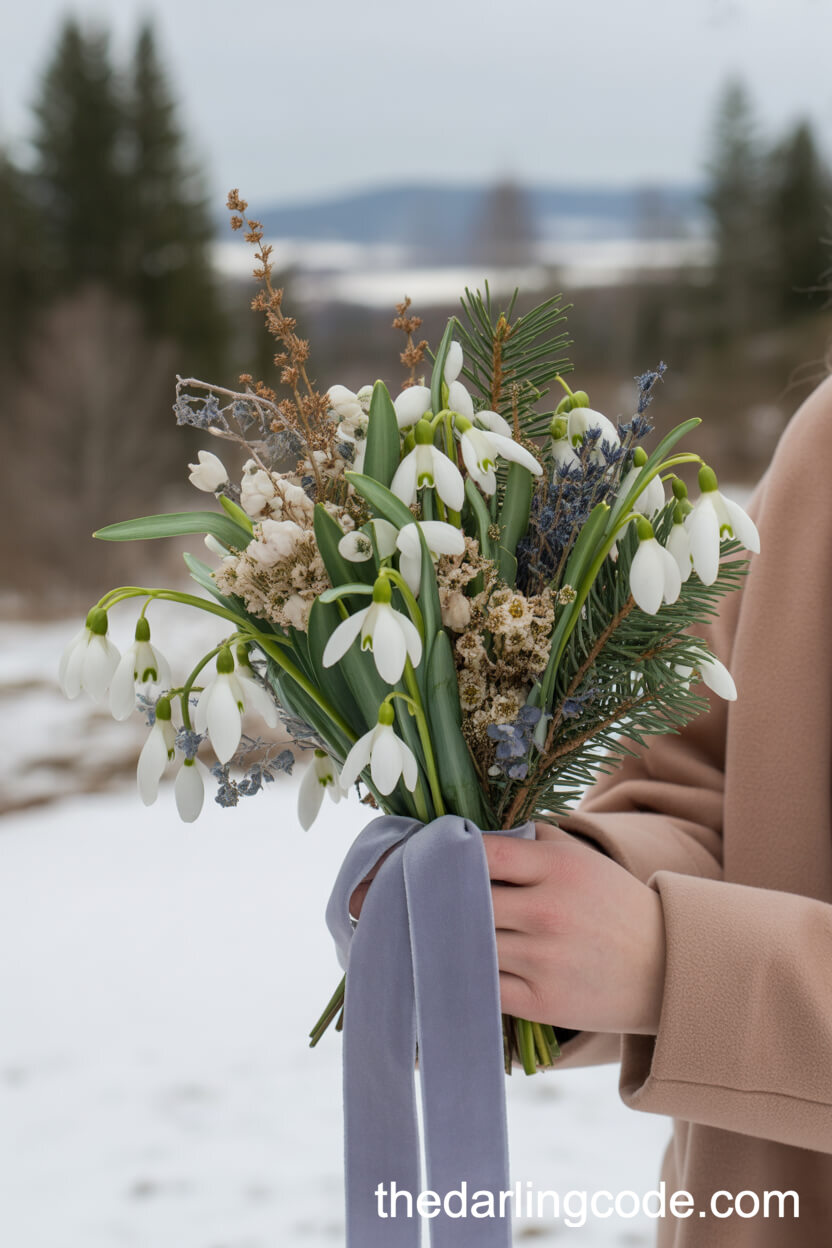 Winter Wildflower And Evergreen Bridal Bouquet