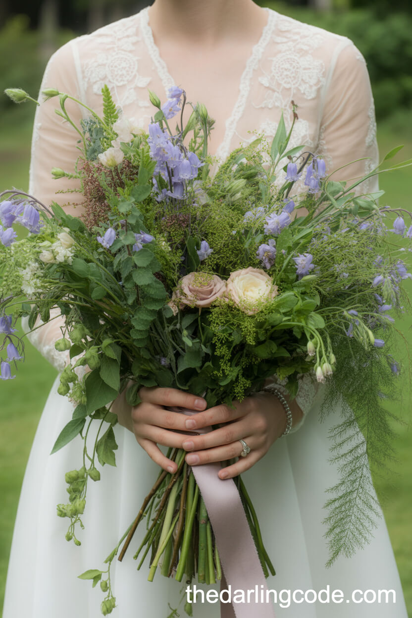 Cascading Bluebell And Wild Rose Bouquet