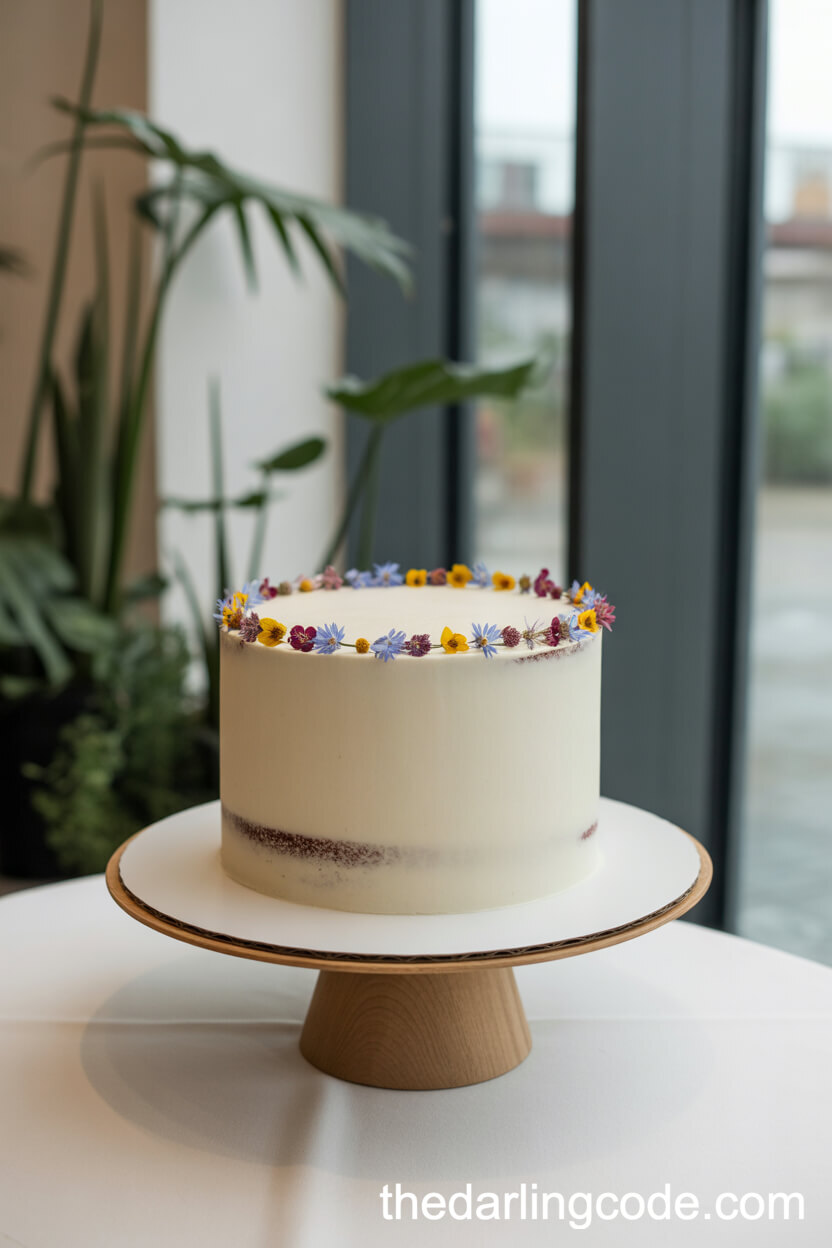 Minimalist Cake With Edible Wildflower Border