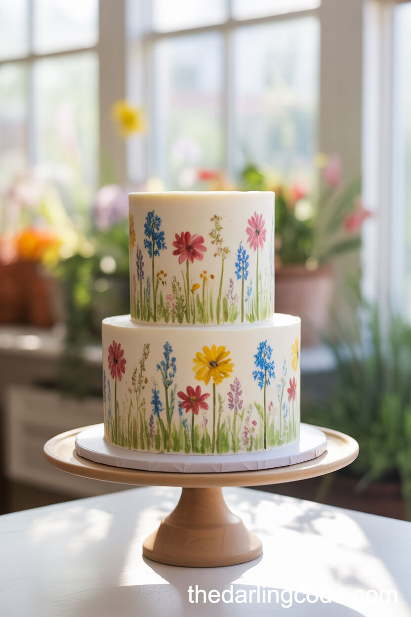 Watercolor Wildflower Cake In Pastel Rainbow Shades