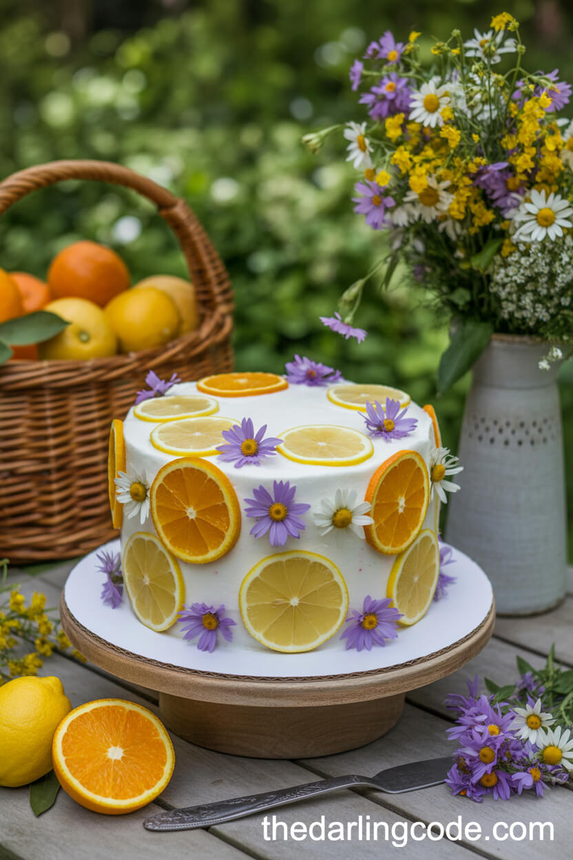Citrus And Wildflower Spring Wedding Cake