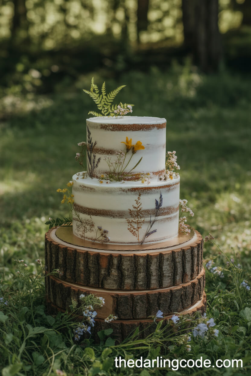 Rustic Semi-Naked Cake With Pressed Wildflowers