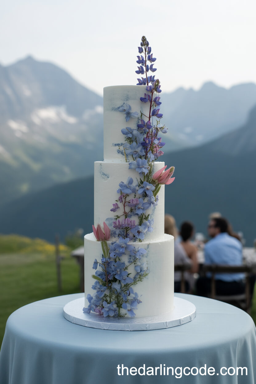 Tall Cake With Cascading Mountain Wildflowers