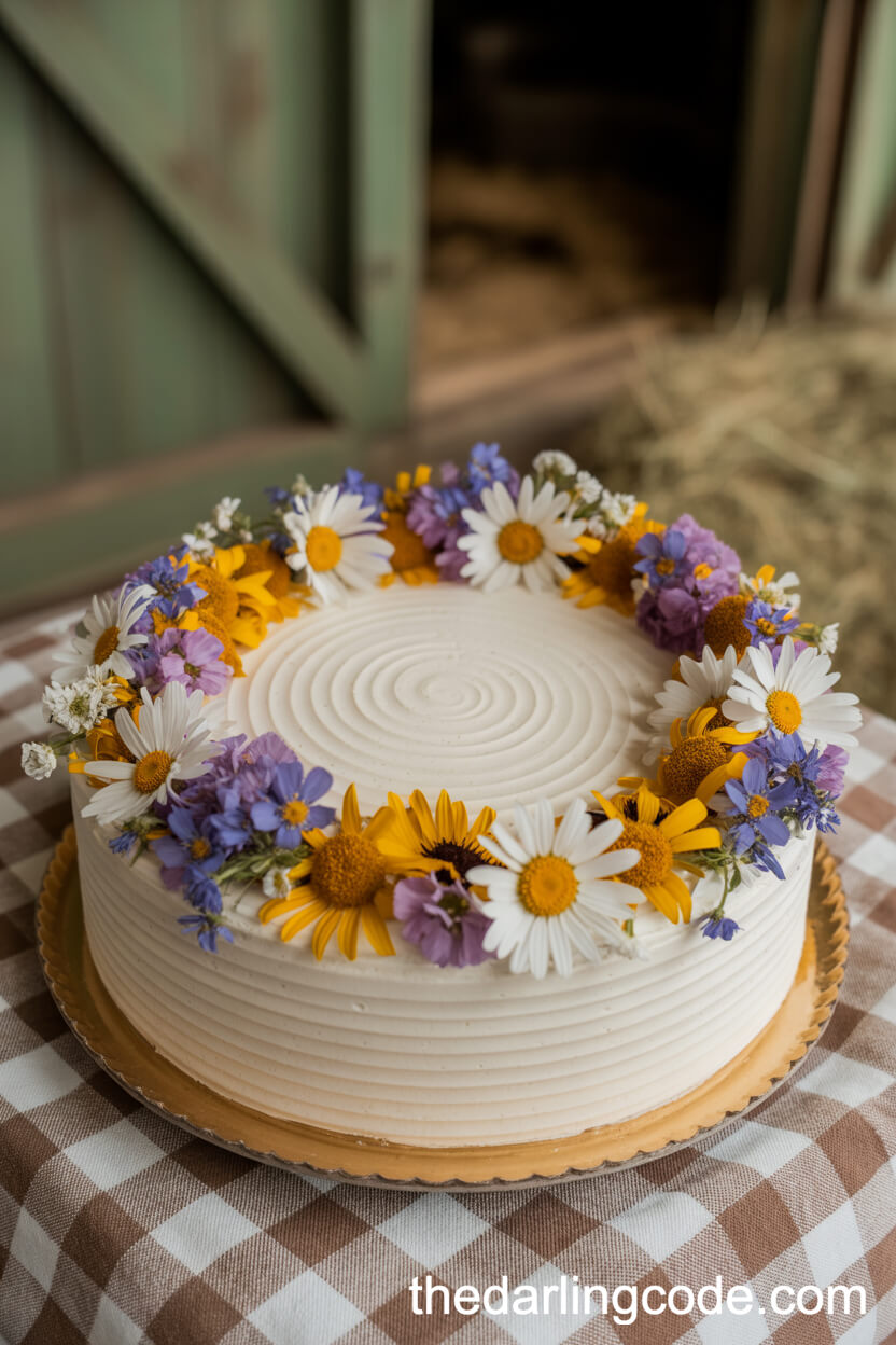 Vivid Crown Wildflower-Topped Wedding Cake