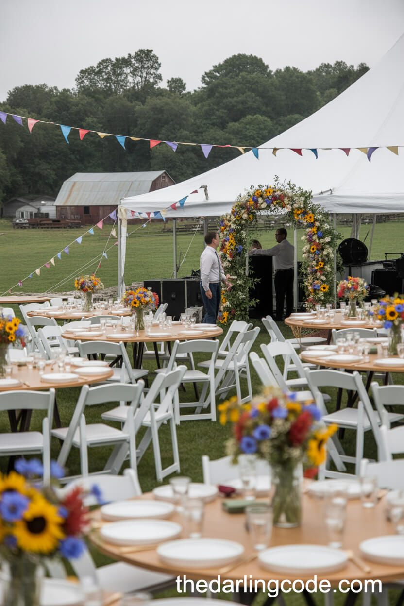 Bright Sunflower, Blue Cornflower, And Red Wildflower Palette For A Farm Wedding