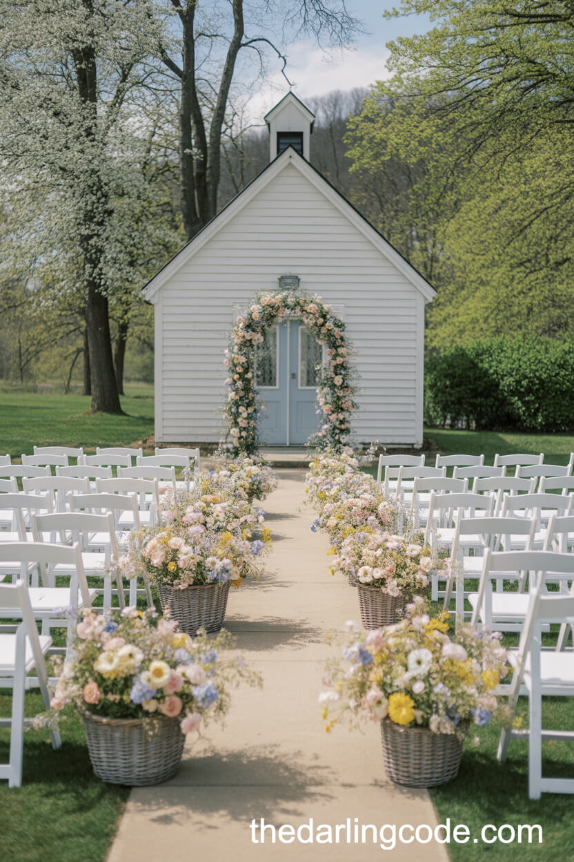 Pastel Spring Palette Of Mint, Blush, Yellow, And Blue For Chapel Weddings