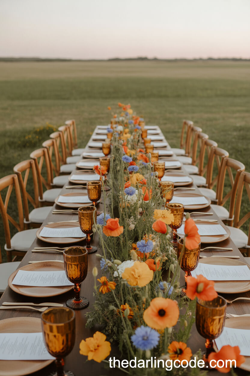 Sunset Prairie Palette With Poppies Marigold And Sky Blue Accents