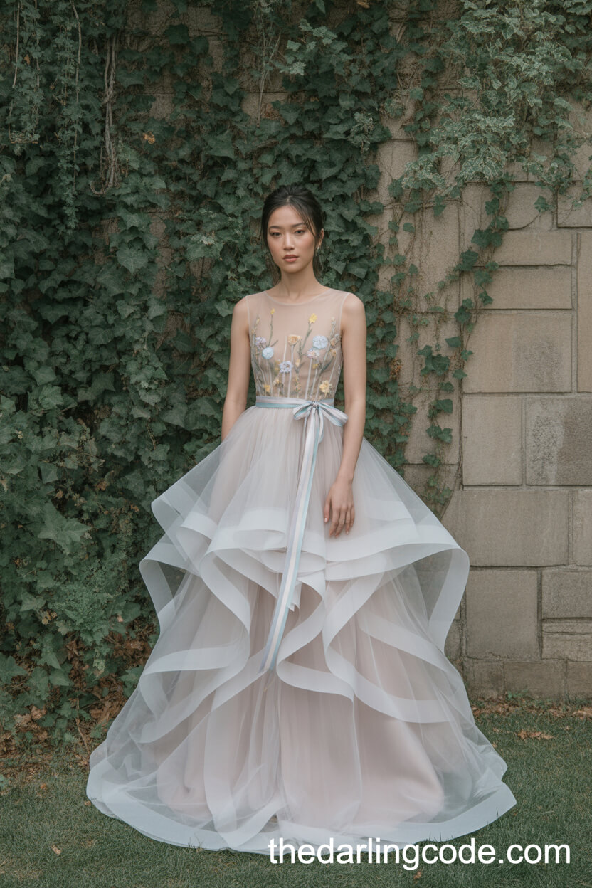 Illusion Bodice Gown With Hand-Embroidered Wildflowers