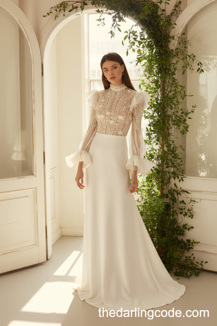 High-Neck Embroidered Wildflower Gown