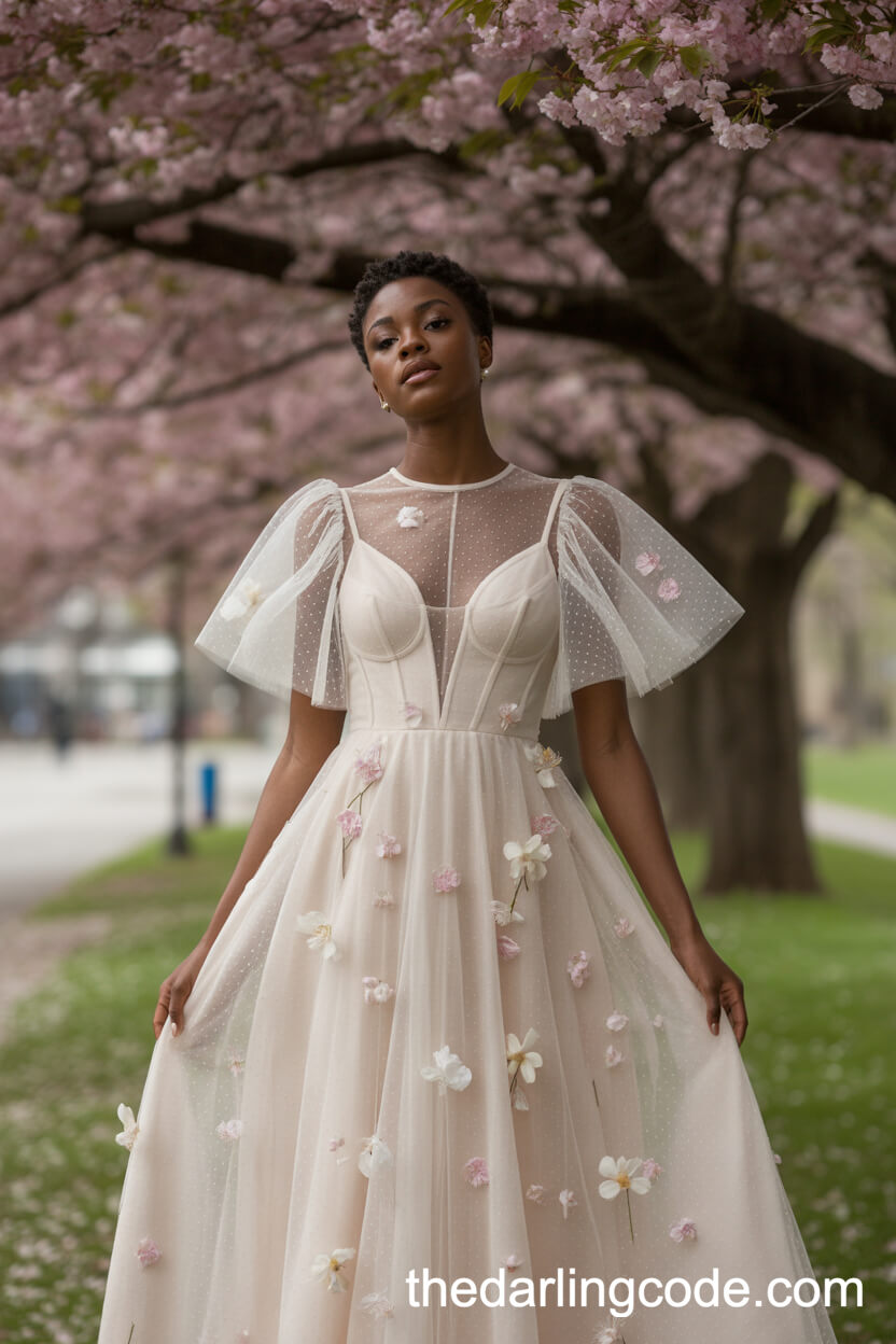 A-Line Tulle Dress With 3D Wildflowers