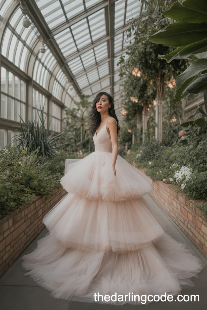 Tulle-Layered Wildflower Ball Gown