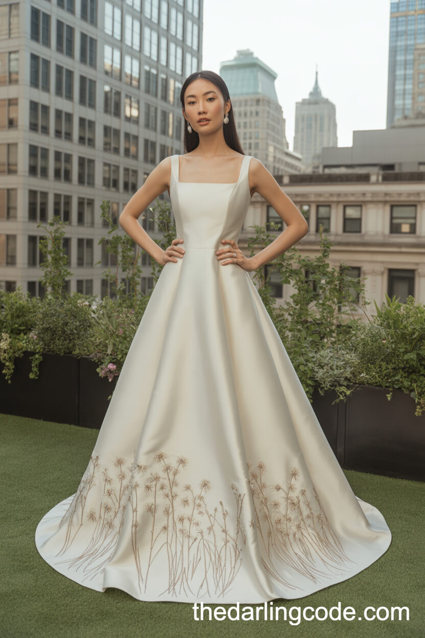 Modern Structured Satin Wildflower Dress