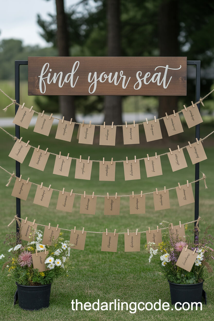 Escort Card Display With Potted Wildflowers