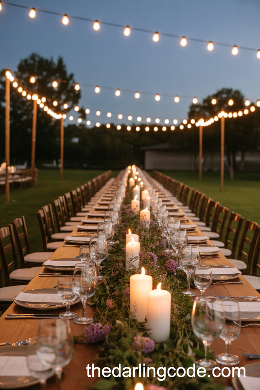 Candlelit Outdoor Dinner With Wildflower Runners