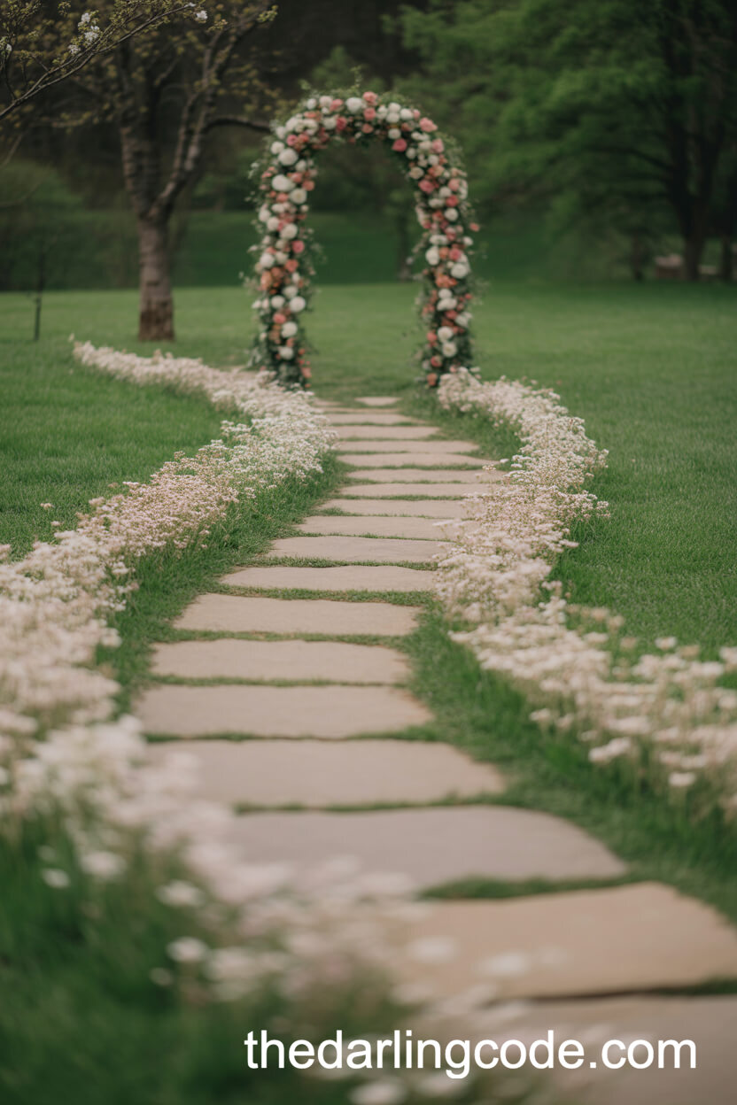 Stone Pathway Lined With Blooming Wildflowers