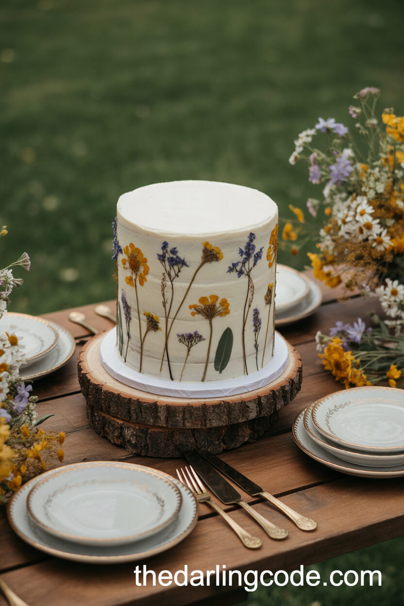 Wedding Cake Decorated With Edible Wildflowers