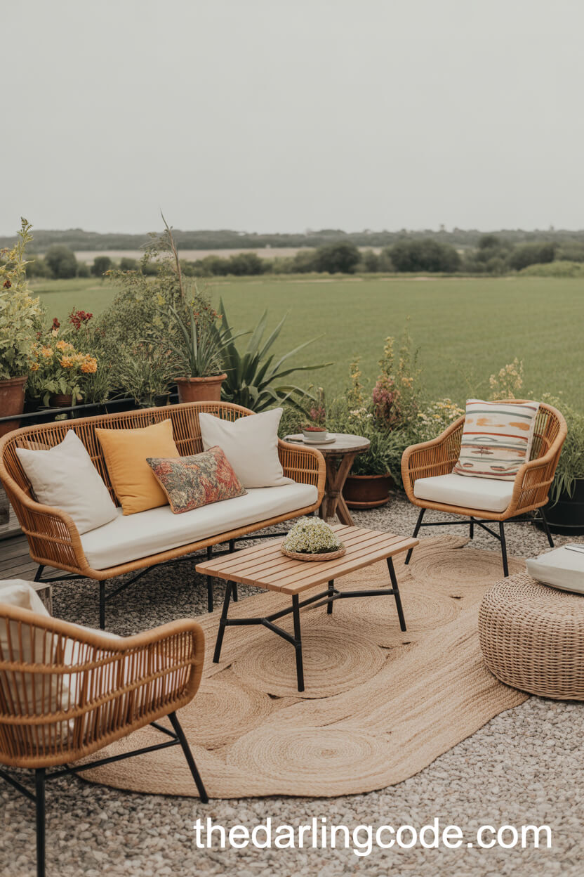 Vintage Lounge Area Surrounded By Potted Wildflowers