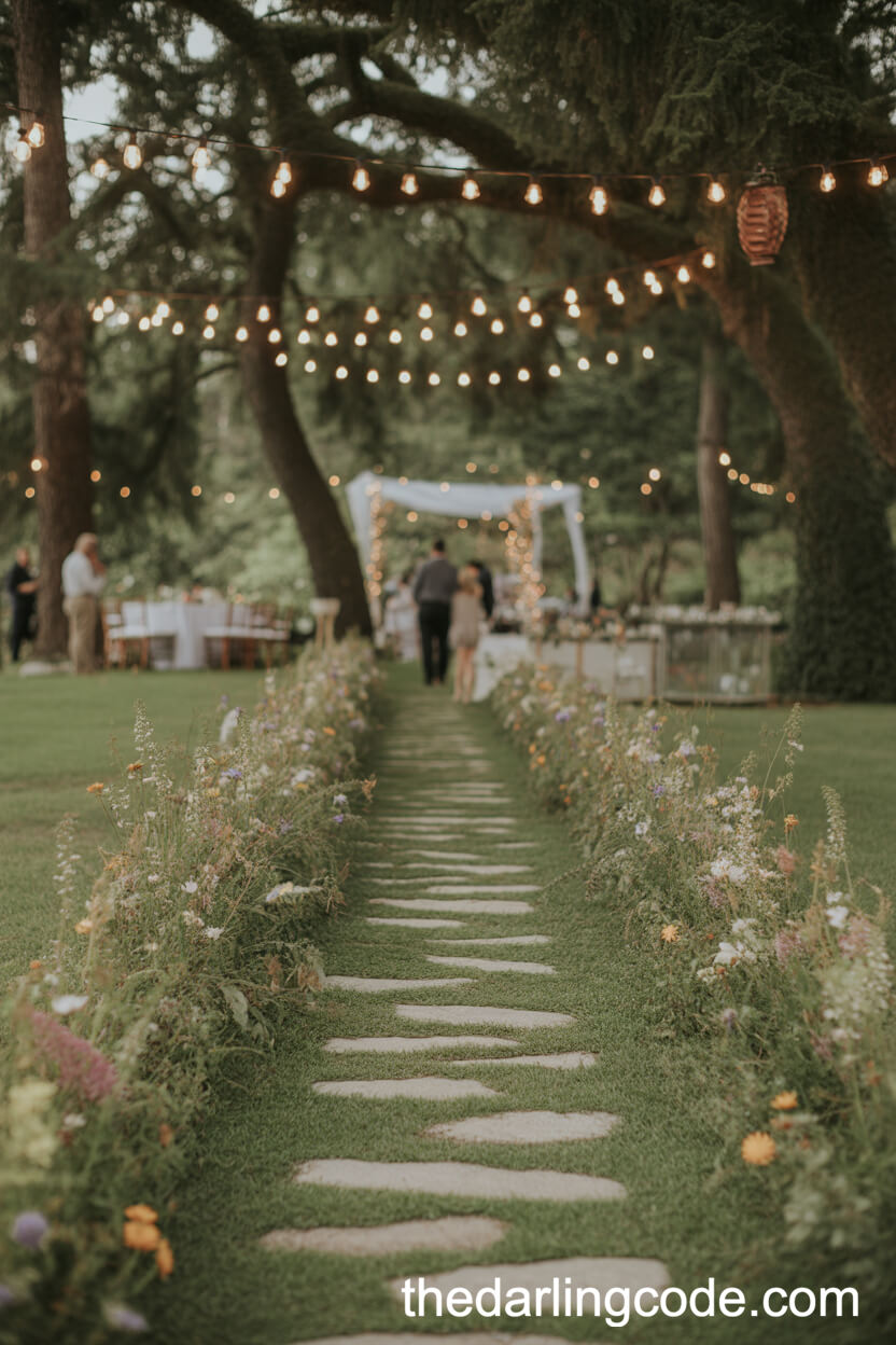Wildflower-Lined Reception Pathways In The Forest