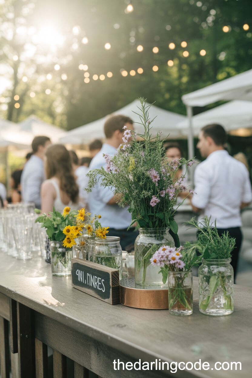 Wildflower-Decorated Outdoor Cocktail Bar