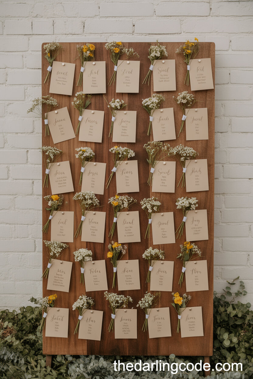 Escort Card Display With Mini Wildflower Bouquets