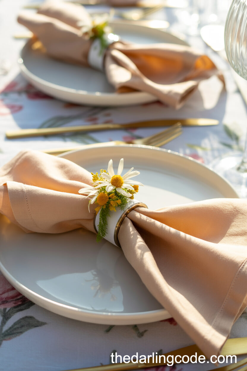 Place Setting Napkins With Single Wildflower Detail